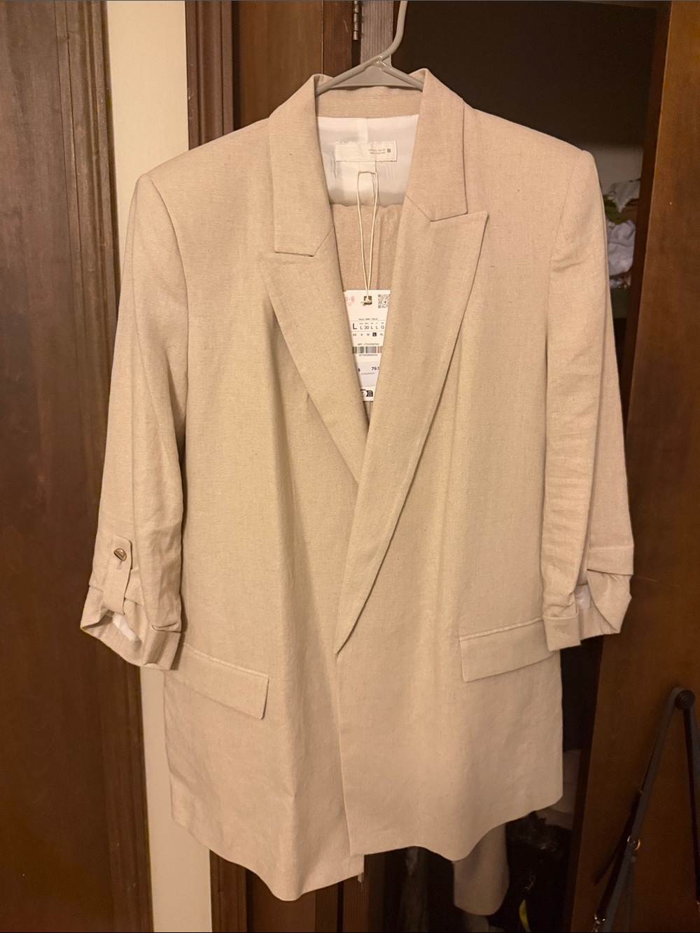 Zara Beige Relaxed Linen-Blend Blazer